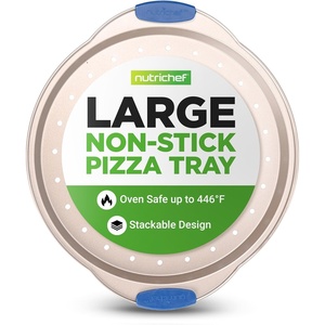 image:imageNutriChef 13Inch Nonstick Pizza Tray  Round Carbon Steel NonStick Pizza Baking Pan with Perforated Holes Premium Bakeware Pizza Screen with Silicone Grip Handles Dishwasher Safe  CopperChampagne Gold
