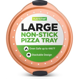image:imageNutriChef 13Inch Nonstick Pizza Tray  Round Carbon Steel NonStick Pizza Baking Pan with Perforated Holes Premium Bakeware Pizza Screen with Silicone Grip Handles Dishwasher Safe  CopperCopper