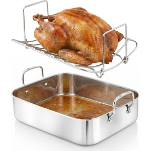 image:imageNutriChef 14Inch Stainless Steel Kitchen Roasting Pan with Polished Wire Rack  Versatile Baking Set for Turkey Chicken Meats amp More  Premium amp Heavy Duty Roaster for Oven w BuiltIn HandlesWith Wire Handle