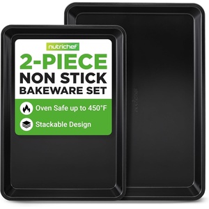 image:imageNutriChef 2Piece Baking Sheet Non Stick  Premium Carbon Steel Cookie Sheets for Baking  Large and Medium Baking Trays for Oven  Blue DiamondBlack
