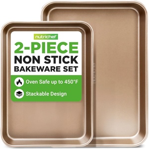 image:imageNutriChef 2Piece Baking Sheet Non Stick  Premium Carbon Steel Cookie Sheets for Baking  Large and Medium Baking Trays for Oven  Blue DiamondGold