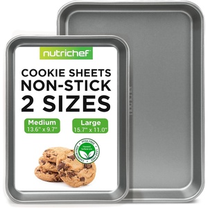 image:imageNutriChef 2Piece Baking Sheet Non Stick  Premium Carbon Steel Cookie Sheets for Baking  Large and Medium Baking Trays for Oven  Blue DiamondGray