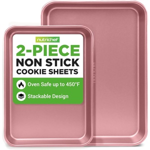 image:imageNutriChef 2Piece Baking Sheet Non Stick  Premium Carbon Steel Cookie Sheets for Baking  Large and Medium Baking Trays for Oven  Blue DiamondRose Gold