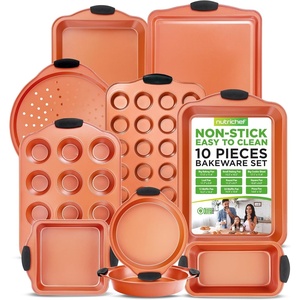 image:imageNutriChef 3 Piece Cookie Sheets for Baking  PFOA PFOS PTFE Free Nonstick Carbon Steel Bakeware Set  Home Kitchen Bake Pan Cookie Sheet Stackable Baking Sheet wBlack Silicone Handles NCSBS3S4510 Piece Set