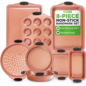 image:imageNutriChef 3 Piece Cookie Sheets for Baking  PFOA PFOS PTFE Free Nonstick Carbon Steel Bakeware Set  Home Kitchen Bake Pan Cookie Sheet Stackable Baking Sheet wBlack Silicone Handles NCSBS3S458 Piece Set
