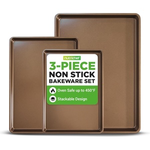image:imageNutriChef 3Piece Nonstick Baking Pans Set  Thick Carbon Steel Oven Bake Trays  Includes XL Medium amp Small Sizes  Versatile Cookie Sheets for Baking amp Roasting Dishwasher Safe  GoldTrio Sets