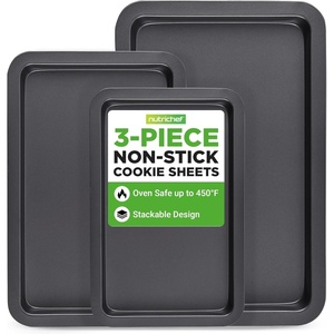 image:imageNutriChef 3Piece Nonstick Baking Sheet Set  NonToxic Cookie Sheets for Everyday Baking  Small Medium amp Large Oven Safe Bakeware Trays  WarpResistant Easy to Clean amp Dishwasher SafeGray