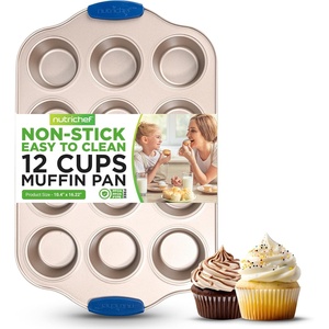 image:imageNutrichef 12 Cup Muffin Pan Durable and Nonstick Carbon Steel Bake Pan with Silicone Handles Kitchen Essential Cupcake Pan Stain Resistant Easy Clean PFOA PFOS PTFE Free 1622 x 1043Gold