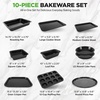 image:imageNutriChef 10Piece NonStick Baking Set  HeavyDuty Carbon Steel Bakeware Set w Cookie Sheets Muffin Pan Roasting Pan Cake Pan Baking Tray Pizza Pan  Effortless Food Release amp Easy CleanupBlack