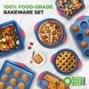 image:imageNutriChef 10Piece Nonstick Bakeware Set  Premium Carbon Steel Baking Pans wSilicone Handles  Includes Pizza Tray with Holes 12 amp 24 Cup Muffin Pans Cookie Sheets Round Square amp Loaf Pan  Blue10Piece Set
