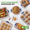image:imageNutriChef 6Piece Nonstick Bakeware Set  Premium Carbon Steel Baking Trays wHeatSafe Silicone Handles  Includes Loaf Pan MuffinCupcake Pan Round amp Square Roaster Pans Cookie Sheet  NCSBSG366 Pieces Set