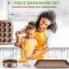 image:imageNutriChef Stackable NonStick Baking Pan Set  Carbon Steel Bakeware Set w Cookie Sheet Muffin amp Loaf Pan Double Coated for Easy Release Oven amp Dishwasher Safe Resists Warping  Easy to CleanGold
