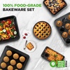 image:imageNutriChef Stackable NonStick Baking Pan Set  Carbon Steel Bakeware Set w Cookie Sheet Muffin amp Loaf Pan Double Coated for Easy Release Oven amp Dishwasher Safe Resists Warping  Easy to CleanBlack
