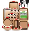 image:imageNutriChef 15Piece Nonstick Bakeware Set w Baking Utensils  Premium Oven Safe Baking Pans with Silicone Handles Easy Clean Dishwasher Safe Tray Set for Cakes Muffins Bread Cookies amp RoastingGold