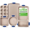 image:imageNutriChef 6Piece Nonstick Bakeware Set  Premium Carbon Steel Baking Trays wHeatSafe Silicone Handles  Includes Loaf Pan MuffinCupcake Pan Round amp Square Roaster Pans Cookie Sheet  NCSBSG366 Pieces Set