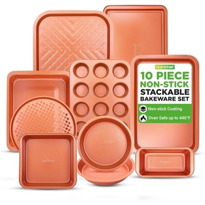image:imageNutriChef 10Piece NonStick Baking Set  HeavyDuty Carbon Steel Bakeware Set w Cookie Sheets Muffin Pan Roasting Pan Cake Pan Baking Tray Pizza Pan  Effortless Food Release amp Easy CleanupCopper