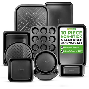 image:imageNutriChef 10Piece NonStick Baking Set  HeavyDuty Carbon Steel Bakeware Set w Cookie Sheets Muffin Pan Roasting Pan Cake Pan Baking Tray Pizza Pan  Effortless Food Release amp Easy CleanupBlack