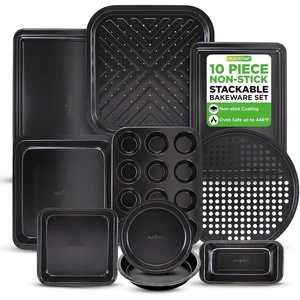 image:imageNutriChef 10Piece NonStick Baking Set  HeavyDuty Carbon Steel Bakeware Set w Cookie Sheets Muffin Pan Roasting Pan Cake Pan Baking Tray Pizza Pan  Effortless Food Release amp Easy CleanupOnyx