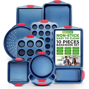 image:imageNutriChef 10Piece Nonstick Bakeware Set  Premium Carbon Steel Baking Pans wSilicone Handles  Includes Pizza Tray with Holes 12 amp 24 Cup Muffin Pans Cookie Sheets Round Square amp Loaf Pan  Blue10Piece Set