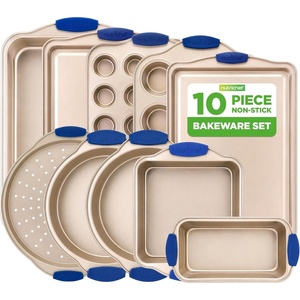 image:imageNutriChef 6Piece Nonstick Bakeware Set  Premium Carbon Steel Baking Trays wHeatSafe Silicone Handles  Includes Loaf Pan MuffinCupcake Pan Round amp Square Roaster Pans Cookie Sheet  NCSBSG3610 Piece Set 2026 version