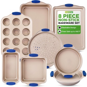 image:imageNutriChef 6Piece Nonstick Bakeware Set  Premium Carbon Steel Baking Trays wHeatSafe Silicone Handles  Includes Loaf Pan MuffinCupcake Pan Round amp Square Roaster Pans Cookie Sheet  NCSBSG368 Pieces Set