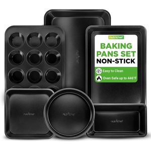 image:imageNutriChef Stackable NonStick Baking Pan Set  Carbon Steel Bakeware Set w Cookie Sheet Muffin amp Loaf Pan Double Coated for Easy Release Oven amp Dishwasher Safe Resists Warping  Easy to CleanBlack
