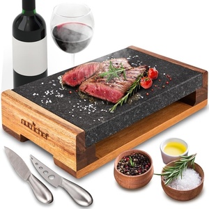 image:imageNutrichef Cooking Stone Grill Set  Hot Lava Rock Sizzling Plate for Steak BBQ amp Meat Grilling with Stainless Steel Knives Cooks and Retains Heat amp Flavor Heated Tray for Serving FoodStandard