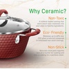 image:imageNutriChef 18Piece Nonstick Ceramic Cookware Set with Detachable Handles Pots and Pans PTFEFree Natural Ceramic Coating Oven amp Stove Safe Includes Utensils PinkElegant Diamond Pattern  Gray Inside  Red