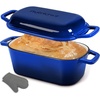 image:imageNutriChef 10 Enameled Cast Iron Bread Pan with Lid Oval Loaf Dutch Oven with Silicone Gloves OvenSafe to 500F for Baking Roasting Stewing amp More Dishwasher Safe BlueBlue