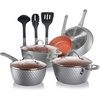 image:imageNutriChef 18Piece Nonstick Ceramic Cookware Set with Detachable Handles Pots and Pans PTFEFree Natural Ceramic Coating Oven amp Stove Safe Includes Utensils PinkGray