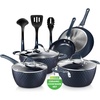 image:imageNutriChef 18Piece Nonstick Ceramic Cookware Set with Detachable Handles Pots and Pans PTFEFree Natural Ceramic Coating Oven amp Stove Safe Includes Utensils PinkBlue Diamond