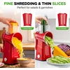 image:imageNutriChef 5 in 1 Cheese Grater amp Shredder  5 Different Blades for Thin Thick Julienne Strips Wavy amp Straight Strips  Includes Hand Crank Strong Suction Base amp Storage Container  WhiteRed
