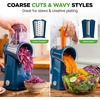 image:imageNutriChef 5 in 1 Cheese Grater amp Shredder  5 Different Blades for Thin Thick Julienne Strips Wavy amp Straight Strips  Includes Hand Crank Strong Suction Base amp Storage Container  WhiteBlue