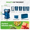 image:imageNutriChef 5 in 1 Cheese Grater amp Shredder  5 Different Blades for Thin Thick Julienne Strips Wavy amp Straight Strips  Includes Hand Crank Strong Suction Base amp Storage Container  WhiteBlue