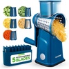 image:imageNutriChef 5 in 1 Cheese Grater amp Shredder  5 Different Blades for Thin Thick Julienne Strips Wavy amp Straight Strips  Includes Hand Crank Strong Suction Base amp Storage Container  WhiteBlue