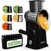 image:imageNutriChef 5 in 1 Cheese Grater amp Shredder  5 Different Blades for Thin Thick Julienne Strips Wavy amp Straight Strips  Includes Hand Crank Strong Suction Base amp Storage Container  WhiteBlack