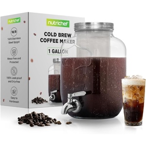 image:imageNutriChef 1Gallon Cold Brew Coffee Maker  WideMouth Glass Mason Jar Style wStainless Steel Spigot Tap amp Reusable Mesh Filter  Leak Resistant DripFree amp Easy to Clean