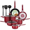 image:imageNutriChef 13 Pcs Nonstick Kitchen Cookware PFOAFree Heat Resistant Kitchenware Set wSaucepan Frying Pans Cooking Pots Casserole Lids amp Utensils Red NCCWA13RD
