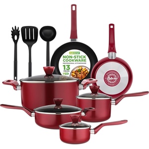 image:imageNutriChef 13 Pcs Nonstick Kitchen Cookware PFOAFree Heat Resistant Kitchenware Set wSaucepan Frying Pans Cooking Pots Casserole Lids amp Utensils Red NCCWA13RD