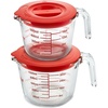 image:imageNutriChef 1 Cup Glass Measuring Cup with Lid 8 oz  HeatResistant Borosilicate Liquid Measure Cup with EasyRead Scale for Cooking Baking and Food Storage Dishwasher and Freezer SafeRed