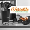 image:imageNutriChef 10pc Silicone Cooking Utensils Set  Basic Kitchen Tools Includes Spatulas Spoons Pasta Fork Soup Ladle Masher Whisk Tong and Utensil Holder Gray amp BlackSilver