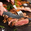 image:imageSereneLife Stainless Steel Knife Set 8 Pcs  NonStick Coating Sharp Serrated Blades Professional Kitchen Set RustResistant Dishwasher Safe Ideal for BBQ amp Grilling GreenGray