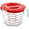 image:imageNutriChef 1 Cup Glass Measuring Cup with Lid 8 oz  HeatResistant Borosilicate Liquid Measure Cup with EasyRead Scale for Cooking Baking and Food Storage Dishwasher and Freezer SafeRed