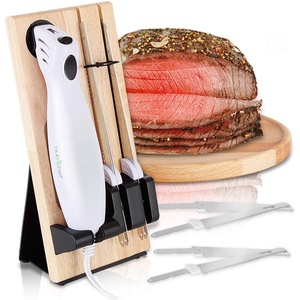 image:imageNutriChef Electric Carving Slicer Kitchen Knife  Portable Electrical Food Cutter Knife Set with Bread and Carving Blades Wood Stand For Meat Turkey Bread Cheese Vegetable Fruit  NutriChef