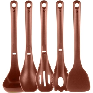 image:imageNutriChef Kitchen Cooking Utensils Set  Includes Solid Spatula Pasta Fork Solid Spoon Slotted Spoon amp Tool Seat Works with Model NCCWSTKBR Brown