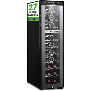 image:imageNutrichef 27 Bottle Wine Fridge  Dual Zone Adjustable Temperature Control 41F to 64F  Ultra Quiet  Wine Cooler For Home amp Office  FreeStanding 43x11x23 IN  Black