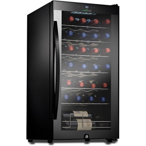 image:imageNutrichef 28 Bottle Wine Fridge  Single Zone Red amp White Wine Chiller  Adjustable Temperature 41F to 64F  Ultra Quiet Operation  Wine Cooler For Home amp Office  Free Standing 33x16x17 IN  Black