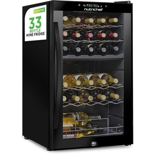 image:imageNutrichef 33 Bottle Wine Fridge  Dual Zone Wine Cooler  Adjustable Temperature Control 41F to 64F  Ultra Quiet Operation  Freestanding Wine Chiller for Home amp Office  33x19x17 IN