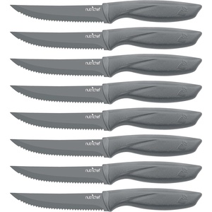 image:imageSereneLife Stainless Steel Knife Set 8 Pcs  NonStick Coating Sharp Serrated Blades Professional Kitchen Set RustResistant Dishwasher Safe Ideal for BBQ amp Grilling GreenGray