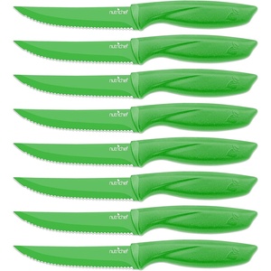 image:imageSereneLife Stainless Steel Knife Set 8 Pcs  NonStick Coating Sharp Serrated Blades Professional Kitchen Set RustResistant Dishwasher Safe Ideal for BBQ amp Grilling GreenGreen